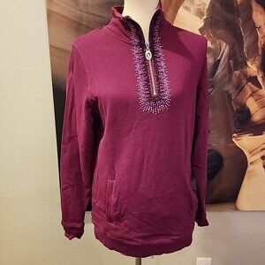 CHRISTINE ALEXANDER Pink ACTIVE PULL-OVER Quarter Zip Sweatshirt M Sparkle